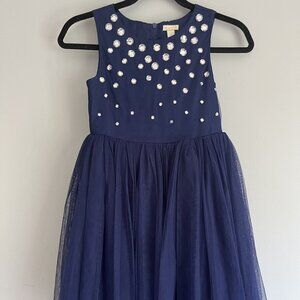 Place Girls Dark Blue Sleeveless Tulle Formal Dress Rhinestone Bodice – Size 10